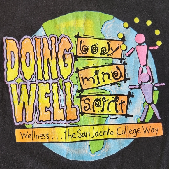 Vintage 80s 90s Neon Graphic San Jacinto College Texas Tee T-Shirt - Picture 2 of 7